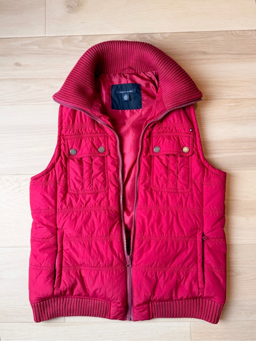 Tommy Hilfiger Women's Quilted Puffer Vest with Ribbed Knit Collar & Hem